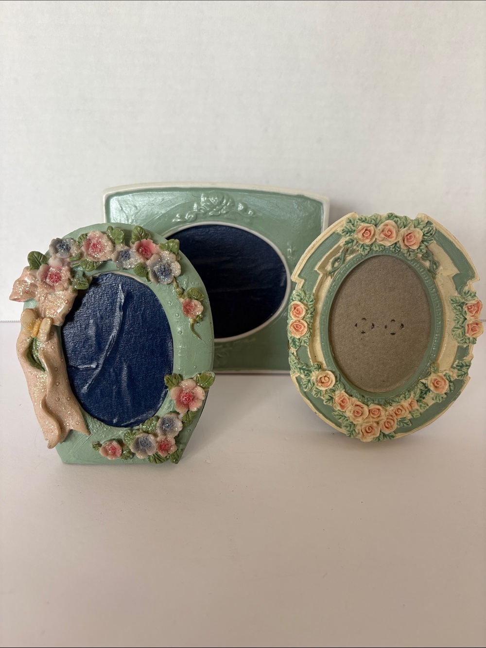 VTG Decorative Floral Mint Green Photo Frame - Set of 3